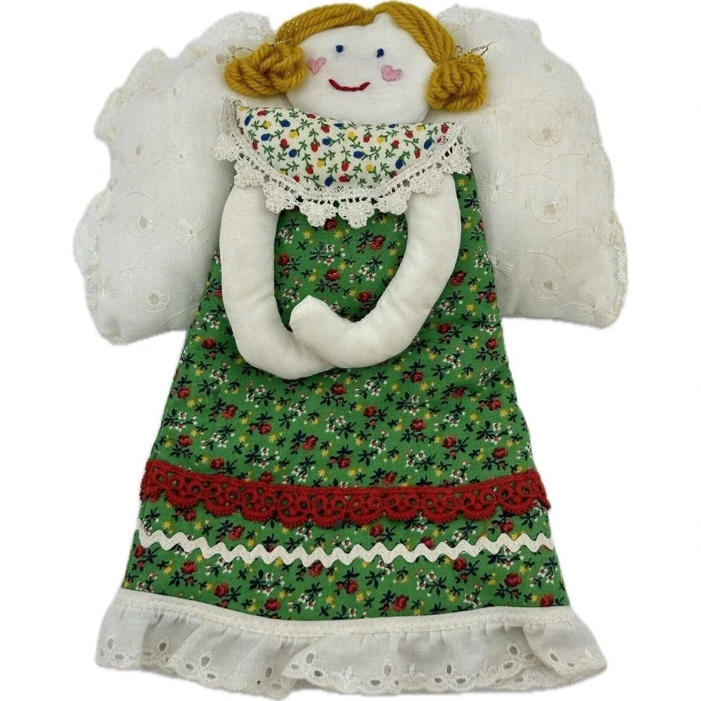 VTG Angel Cloth Christmas Tree Topper Hand Made Sewn Eyelet Lace Granny Core 10